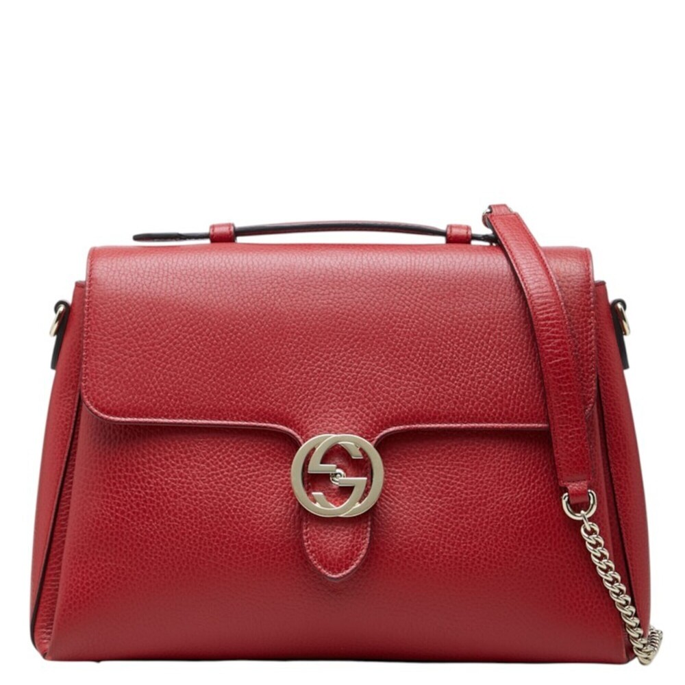 Gucci Interlocking G Handbag Chain Shoulder Bag 2WAY 510306 Red Leather Women...